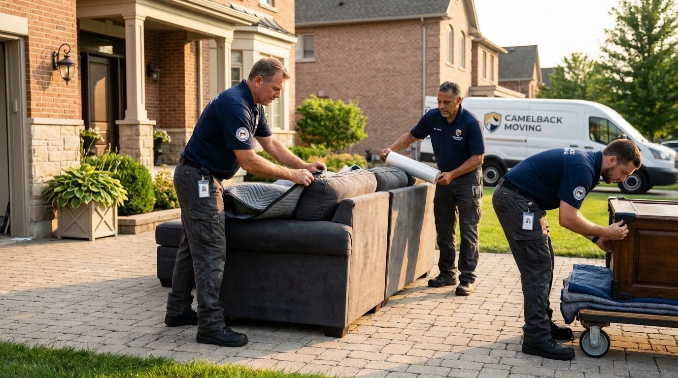 Large estate moving crew wrapping furniture in Essex Fells, NJ
