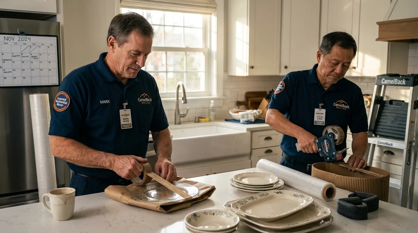 Professional crew packing kitchen dishware in Essex Fells, NJ